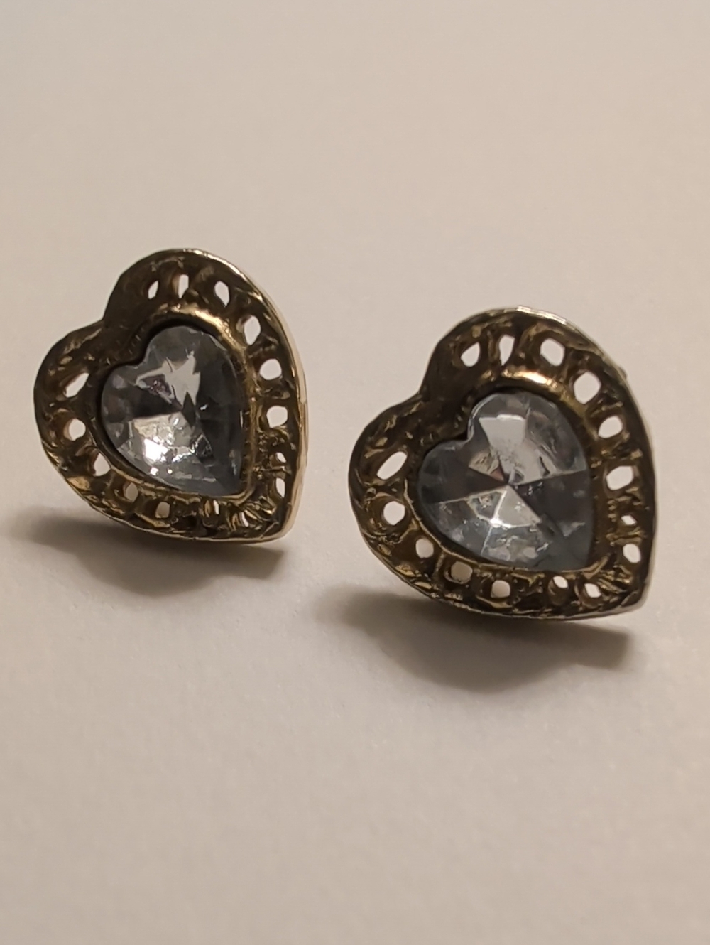 Heart Earrings Clear rhinestones goldtone back posts Pierced Romantic Love Date